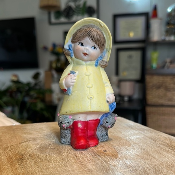 Other - VINTAGE | Charming Yellow Raincoat Figurine with Red Boots Pomander